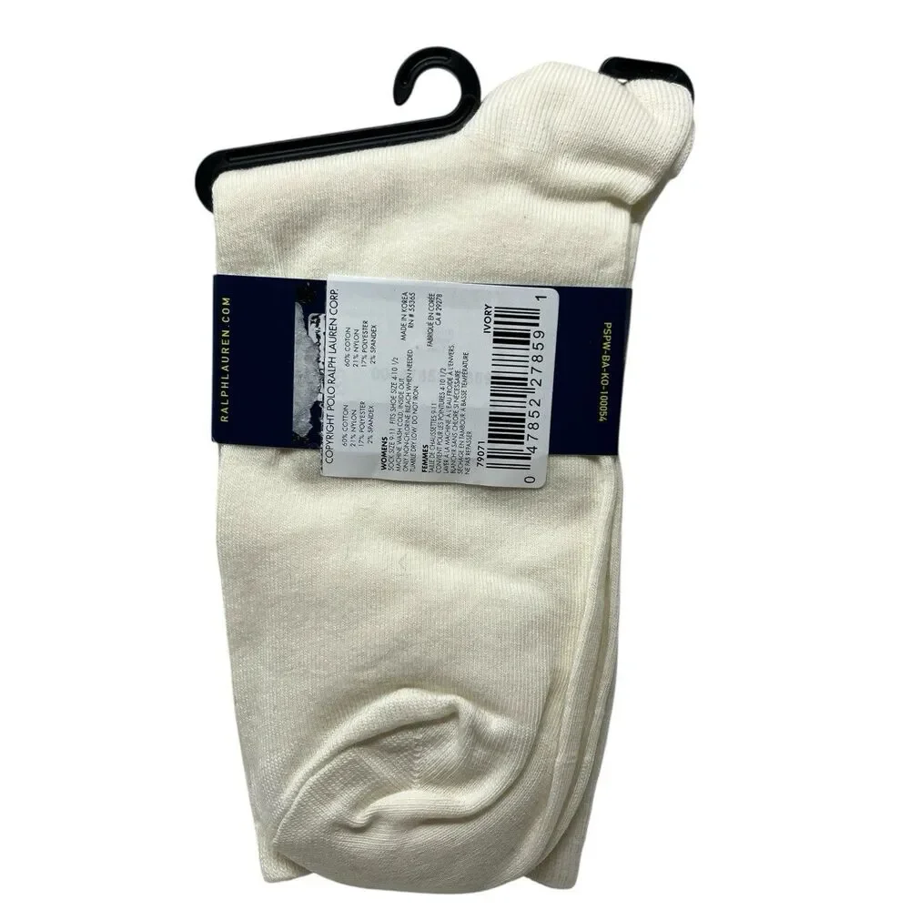 Polo Ralph Lauren Womens Ivory Polo Bear Flag Sweater Crew Socks Preppy